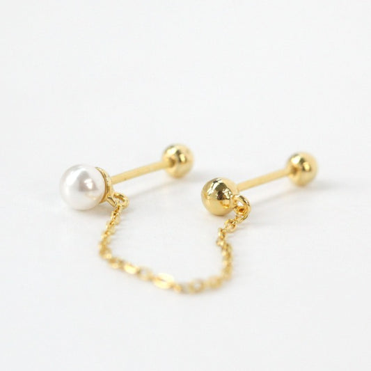 Tiny Pearl Chain Screw Back Earrings