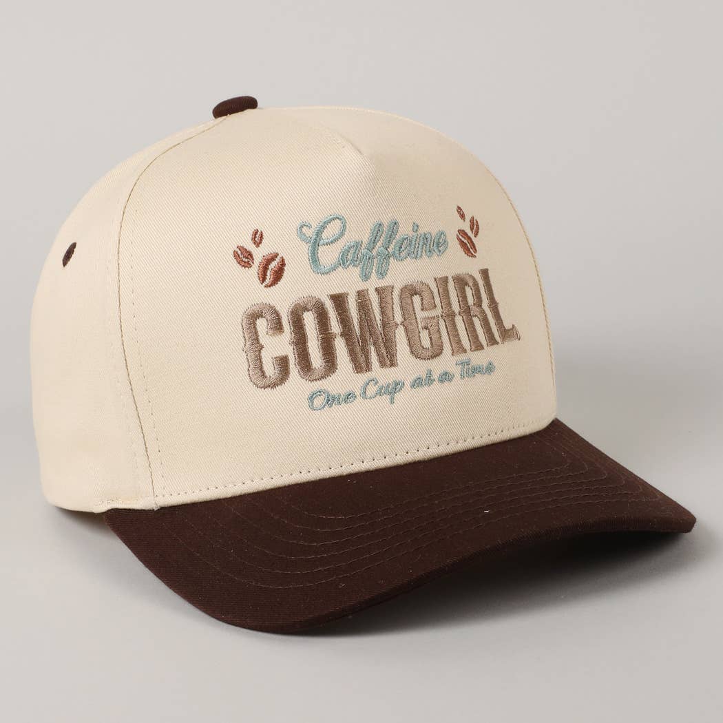 Caffeine Cowgirl One Cup At A Time Lettering Embroidery Cap