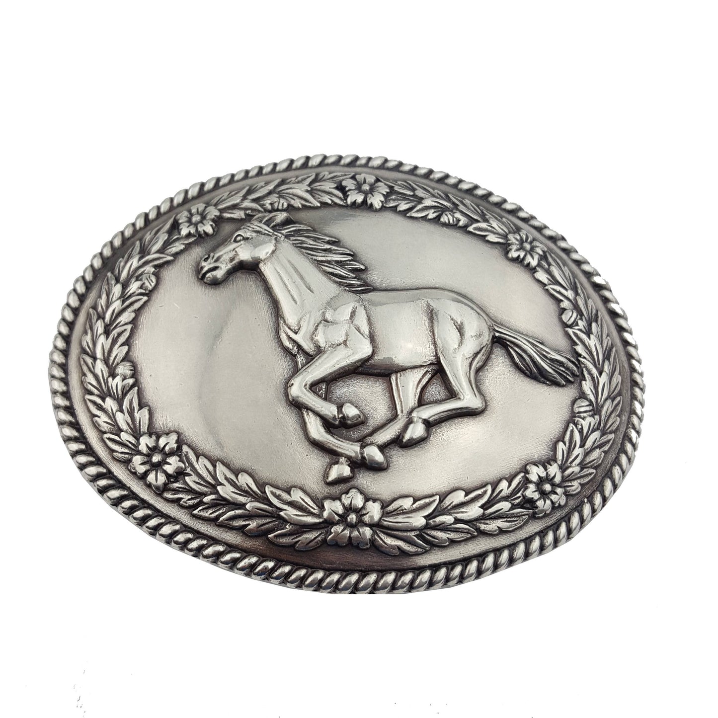 Floral Tooled Belt With Galloping Horse Buckle