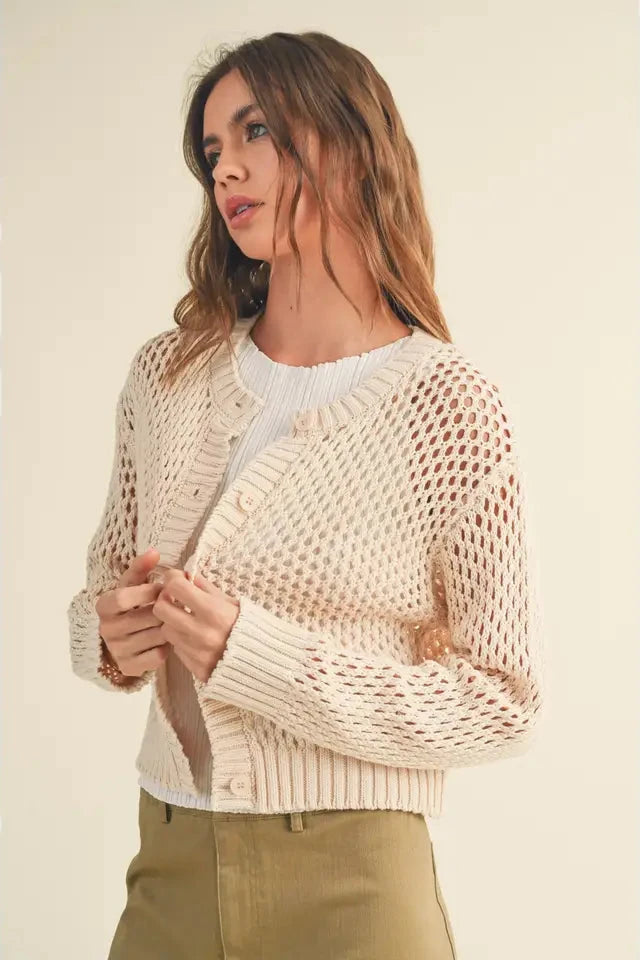 Crochet Knit Button Down Cardigan