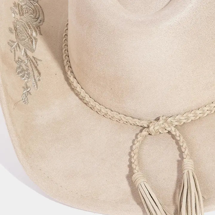 Flower Embroidery Cowboy Hat Tan
