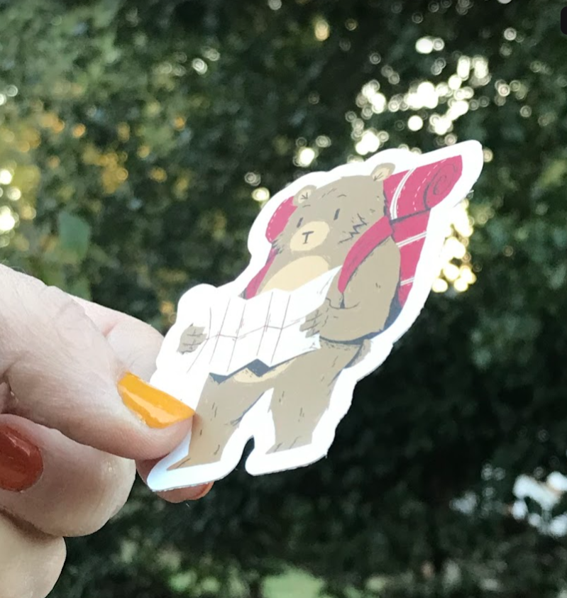 Hiking Bear with Map Vinyl Sticker