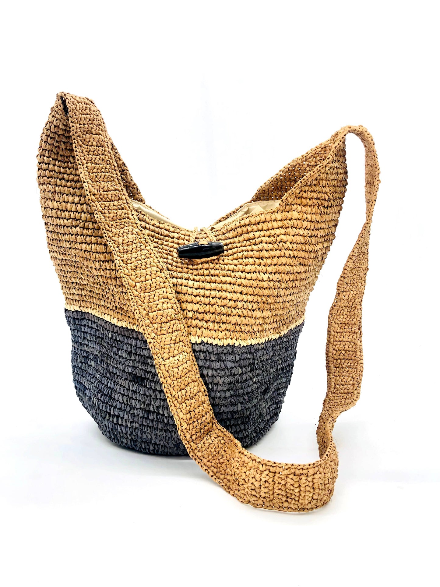 ConCon Two Tone Crochet Straw Crossbody Bag - Packs Flat