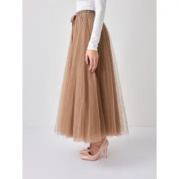 Aria Long Tulle Skirt - Old Rose