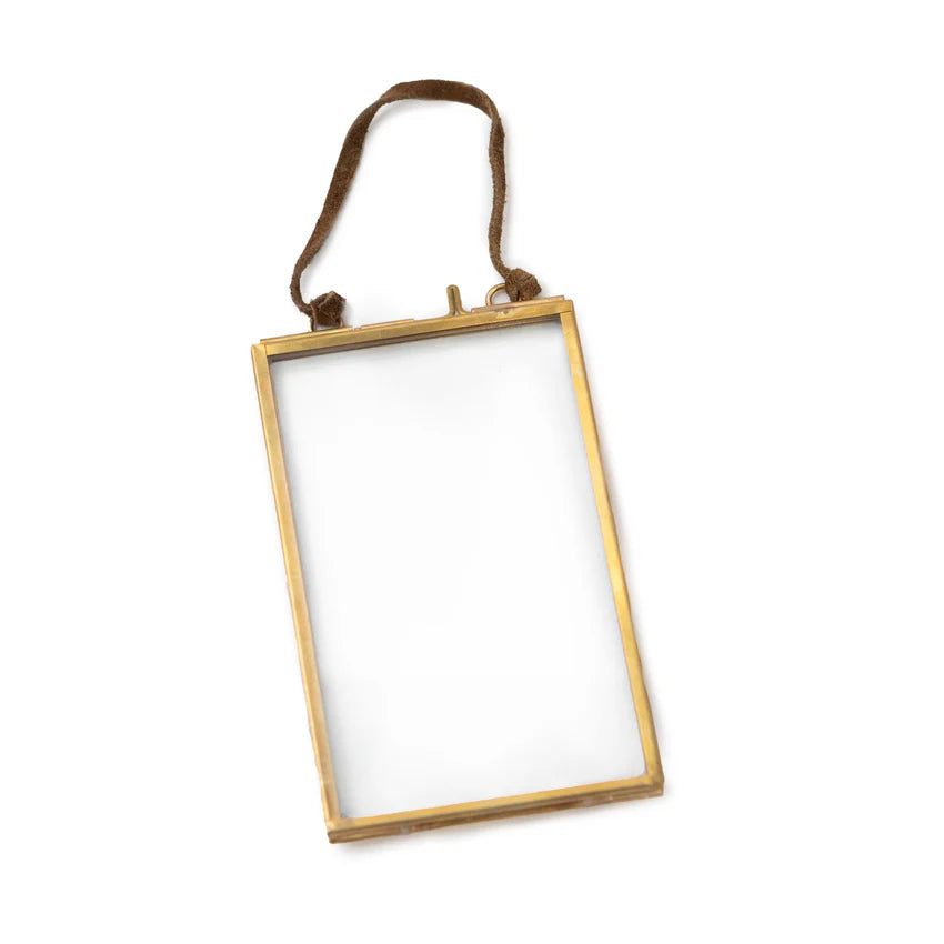 Vertical Glass Brass hanging Picture Frame w/Suede