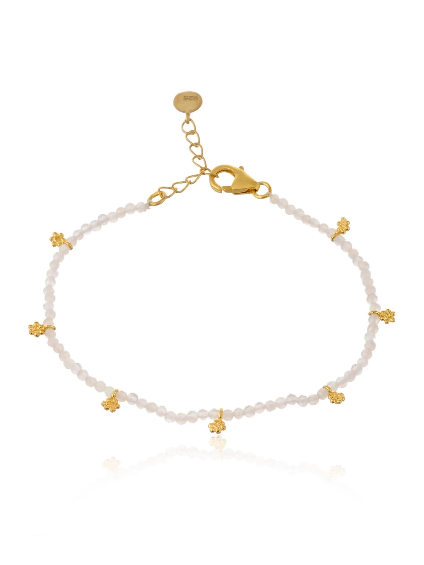 Rainbow Moonstone Bracelet with Gold Charms