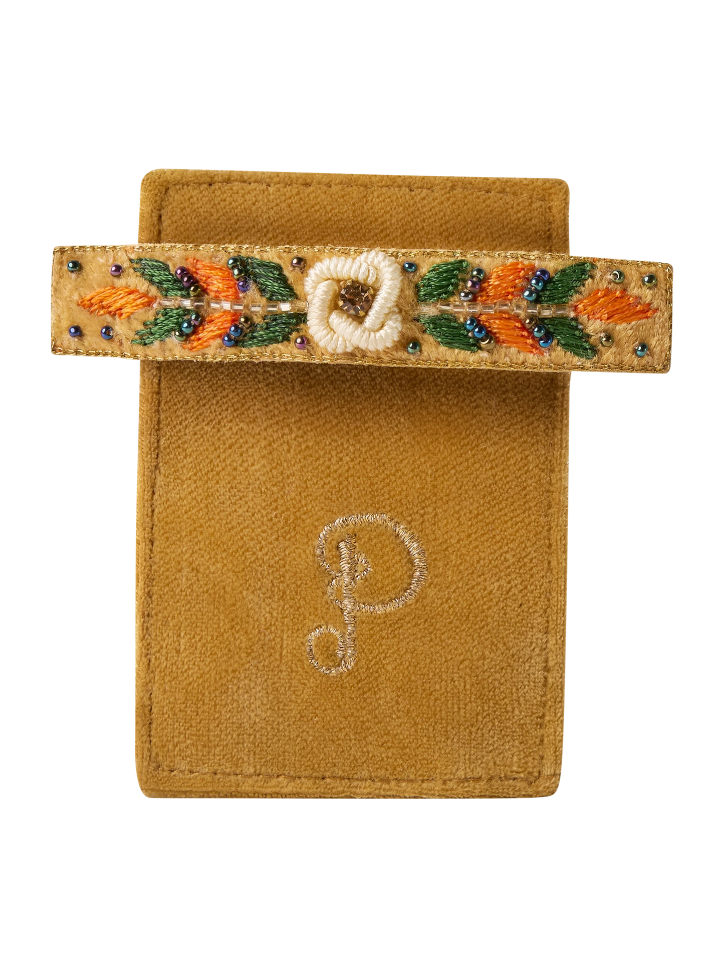 Embroidered Barette - Mustard Floral Vine