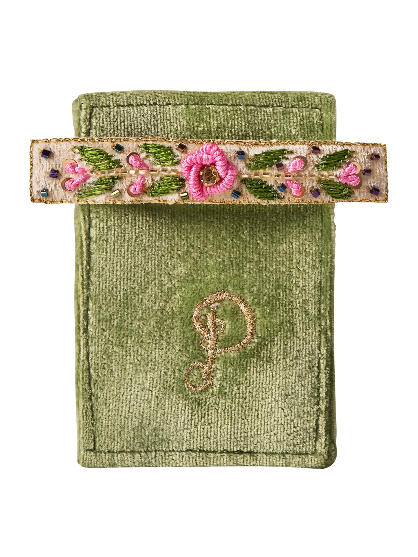 Embroidered Barette - Mint Floral Vine