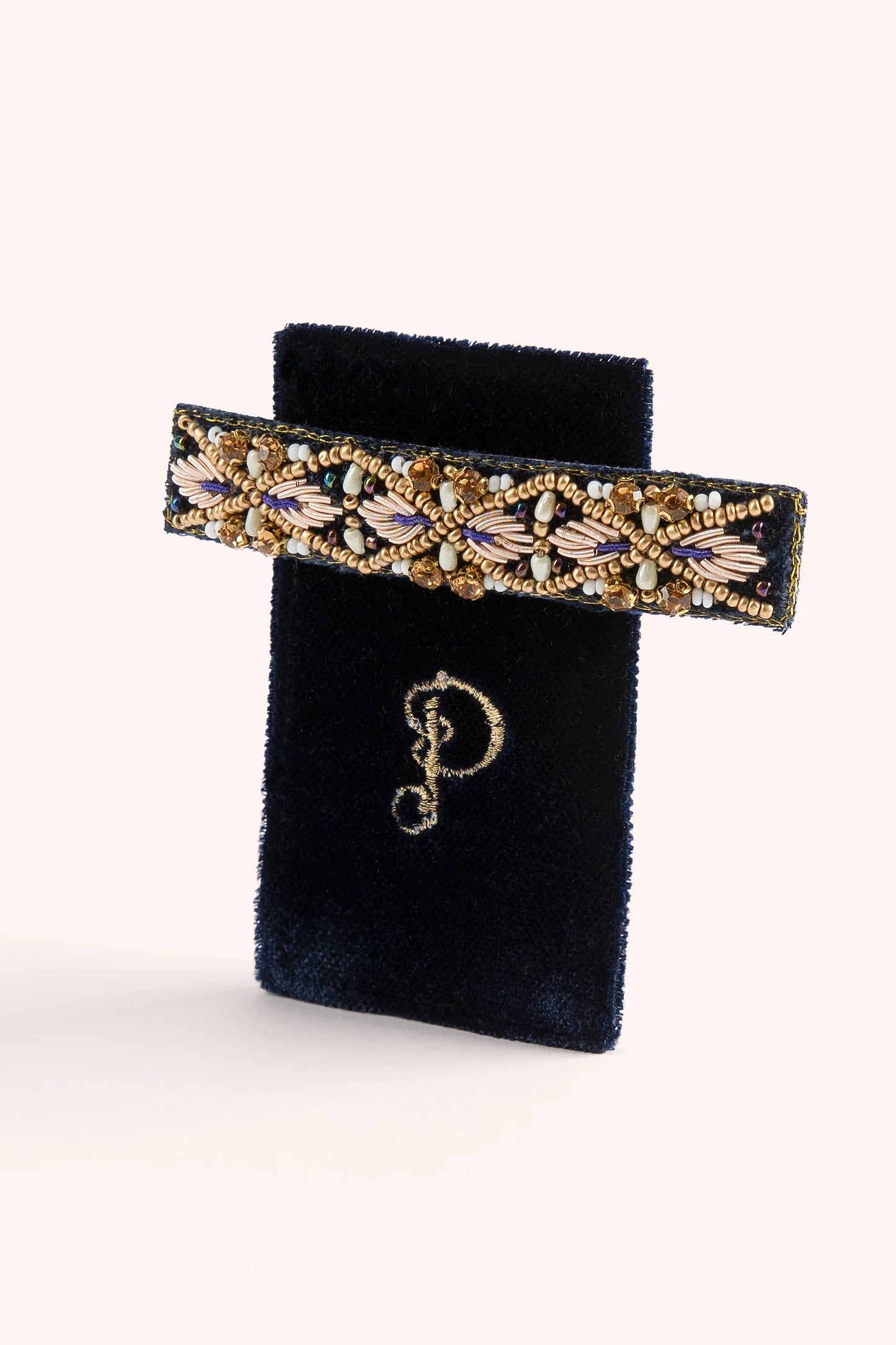 Embroidered Barette - Midnight Pearl Navy