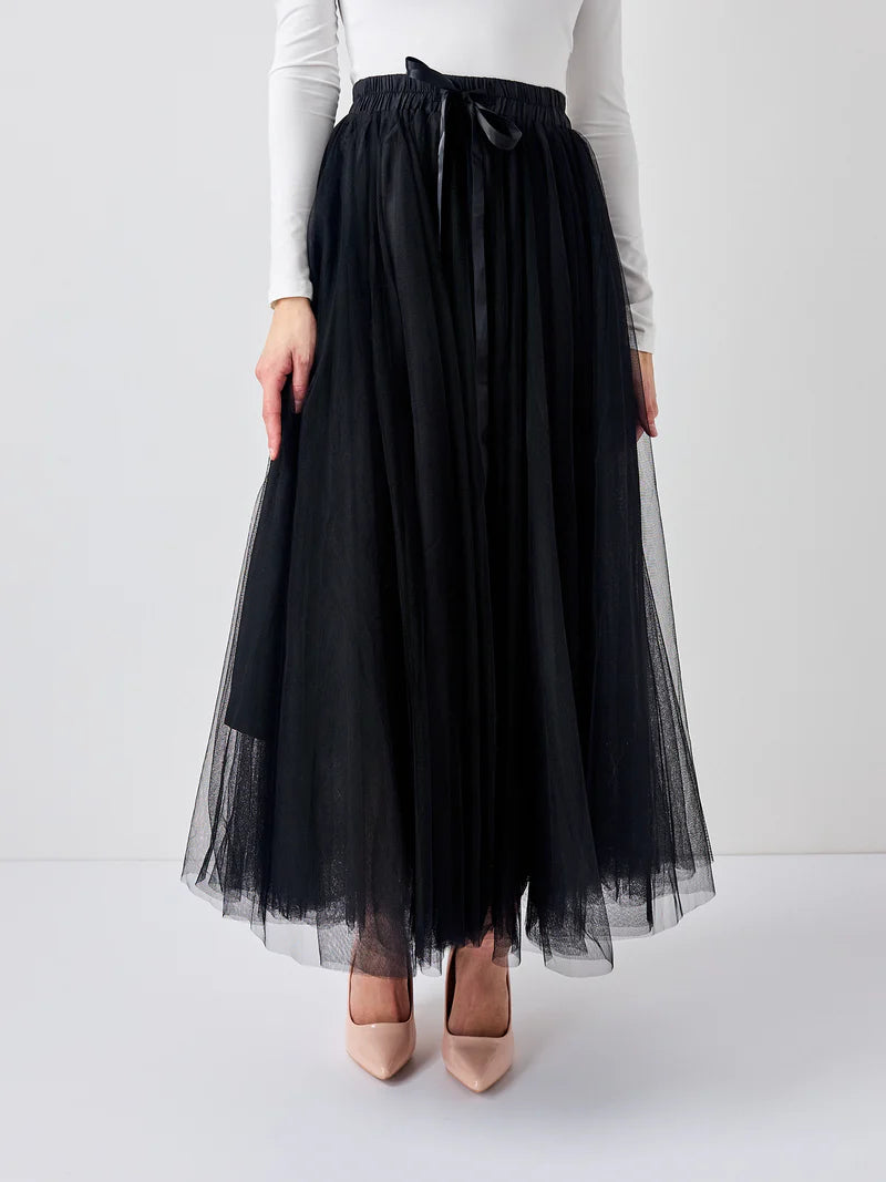 Aria Long Tulle Skirt - Black