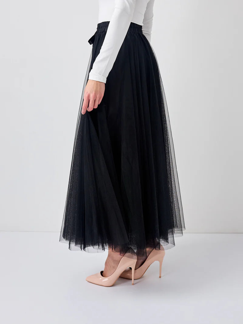 Aria Long Tulle Skirt - Black