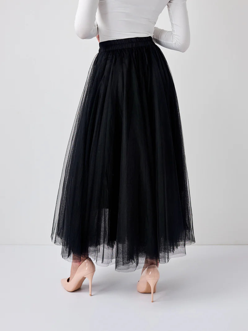 Aria Long Tulle Skirt - Black