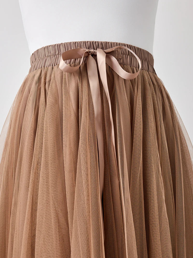 Aria Long Tulle Skirt - Taupe