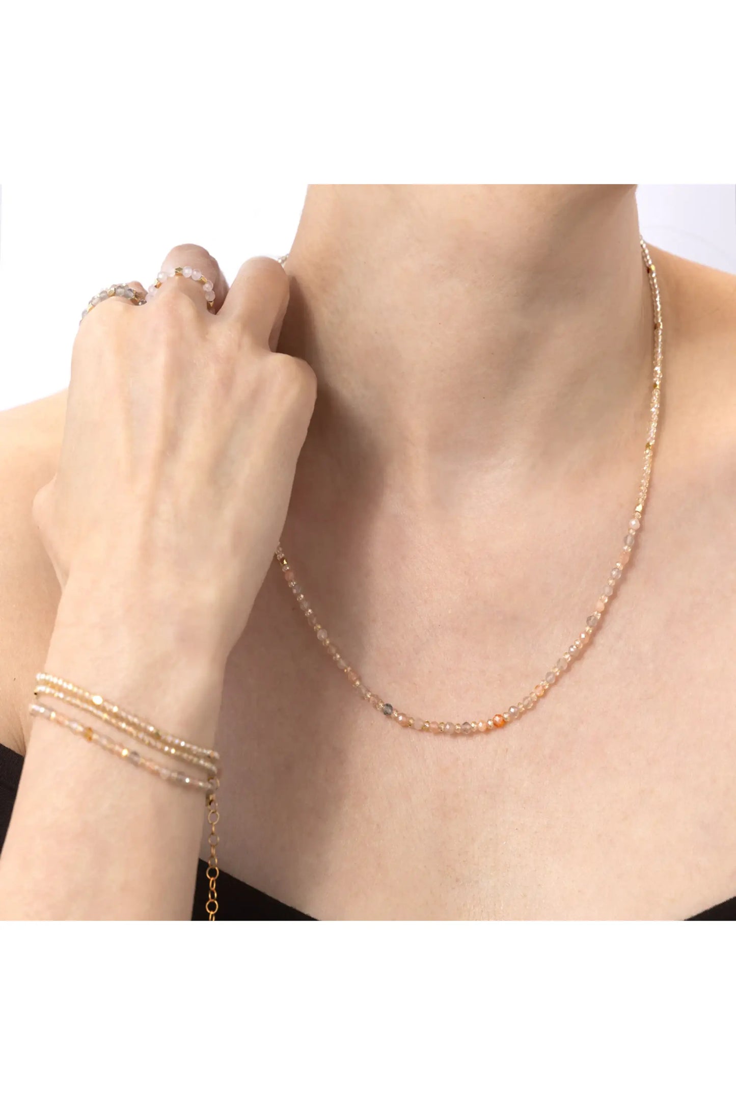 Moonstone Necklace/Triple Wrap Bracelet