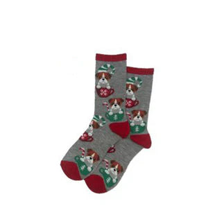 HOTSOX Women's Pug In Mug Christmas Crew Socks