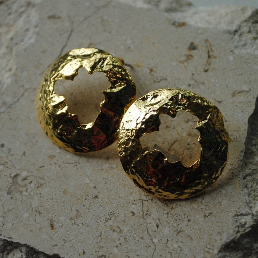 Texture Circle Earring 14K Gold