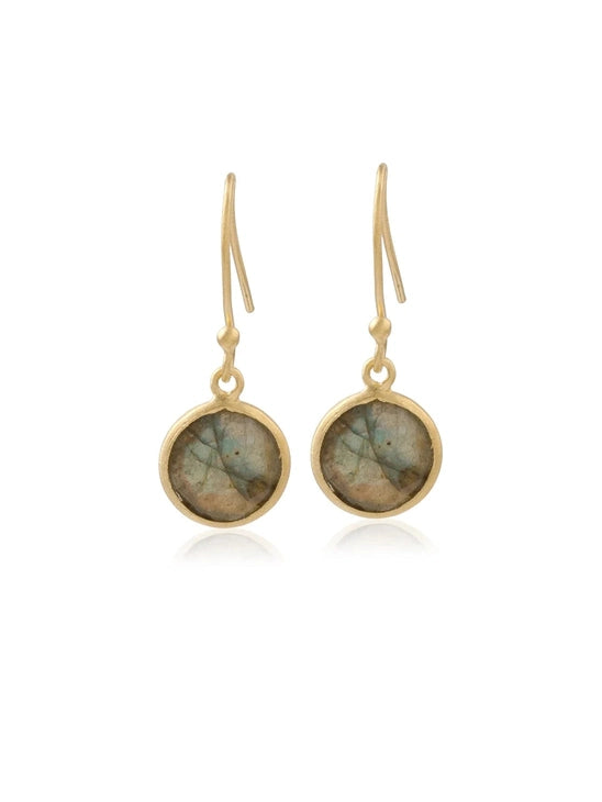 Labradorite Checker Cut Round Earrings