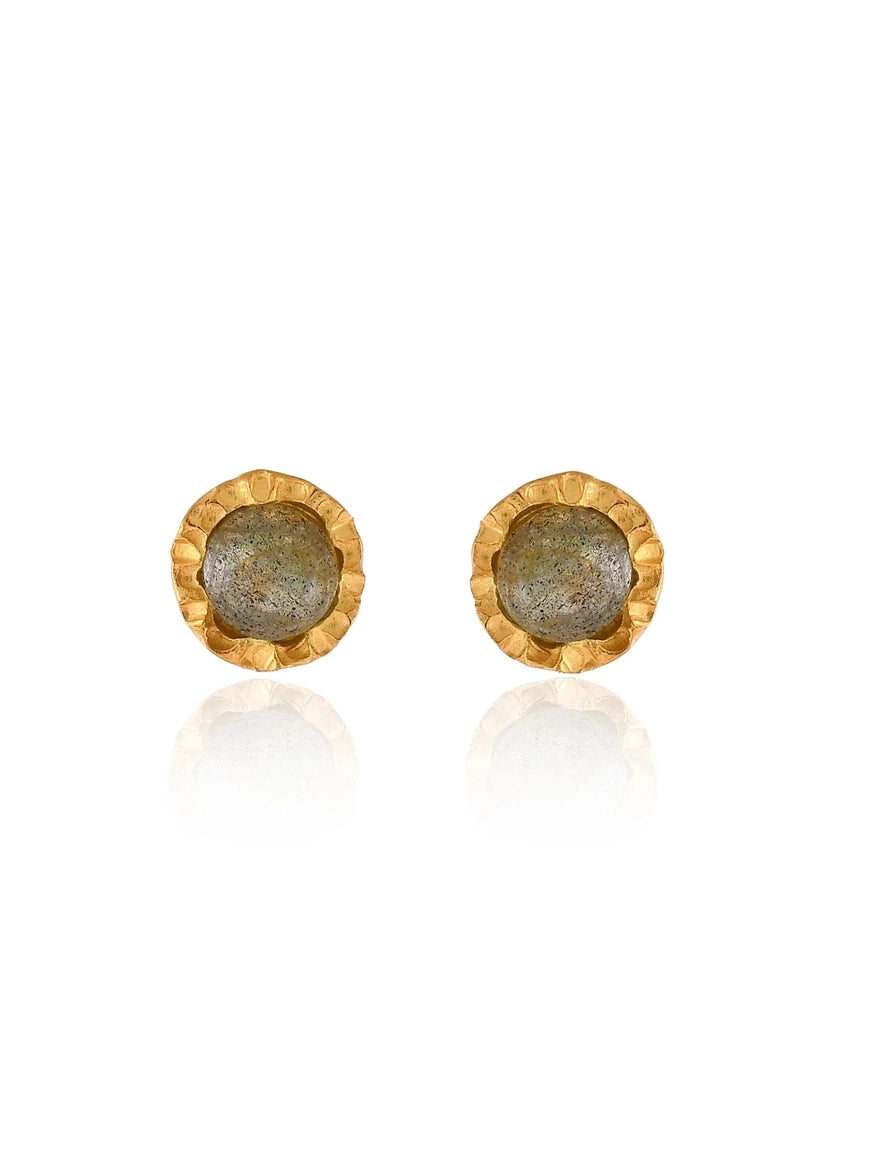 Labradorite Faceted Stud with Beaten Gold Bezel