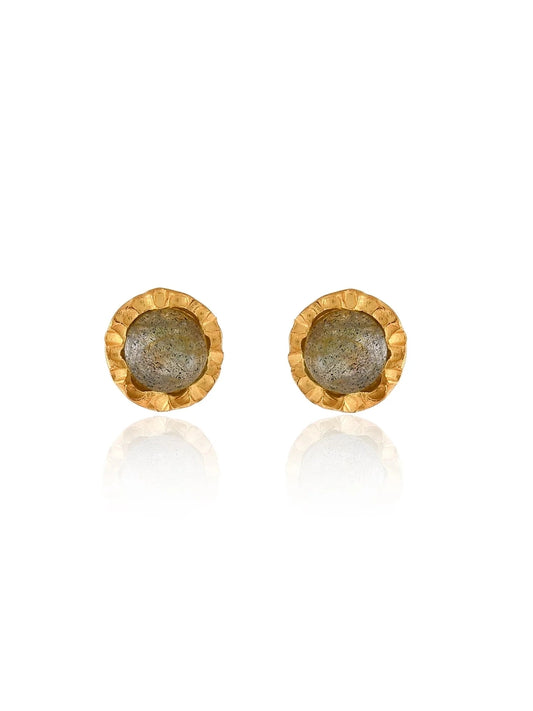 Labradorite Faceted Stud with Beaten Gold Bezel