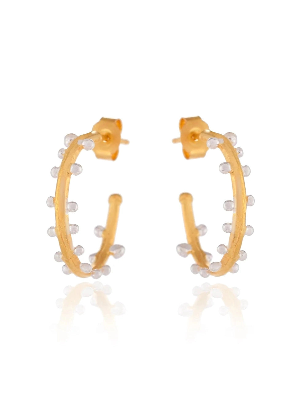 Silver Dots Gold Hoop Earrings