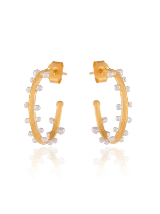 Silver Dots Gold Hoop Earrings
