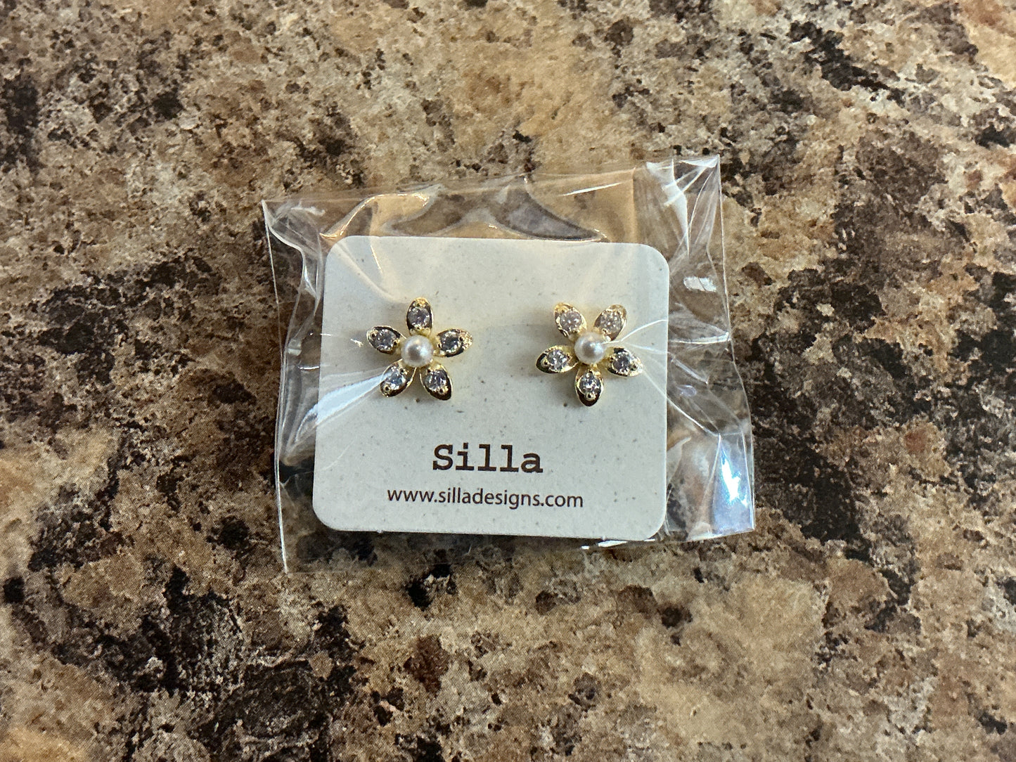 Gold Crystal Flower Studs