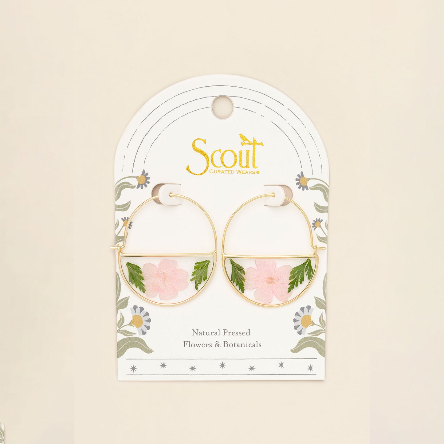 Pressed Flower Hoop Earring | Pink Cherry Blossom
