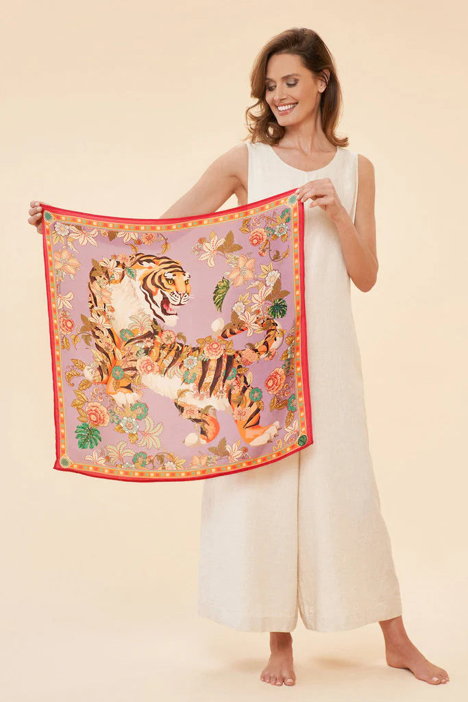 Tiger Scarf - 100% Silk Small Square