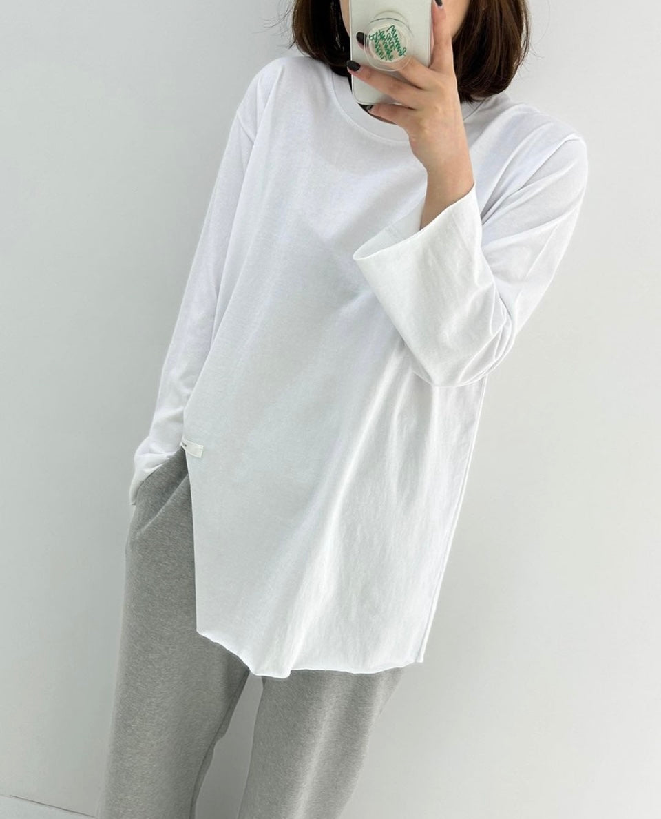 Asymmetrical Half Slit Long Sleeves Tee
