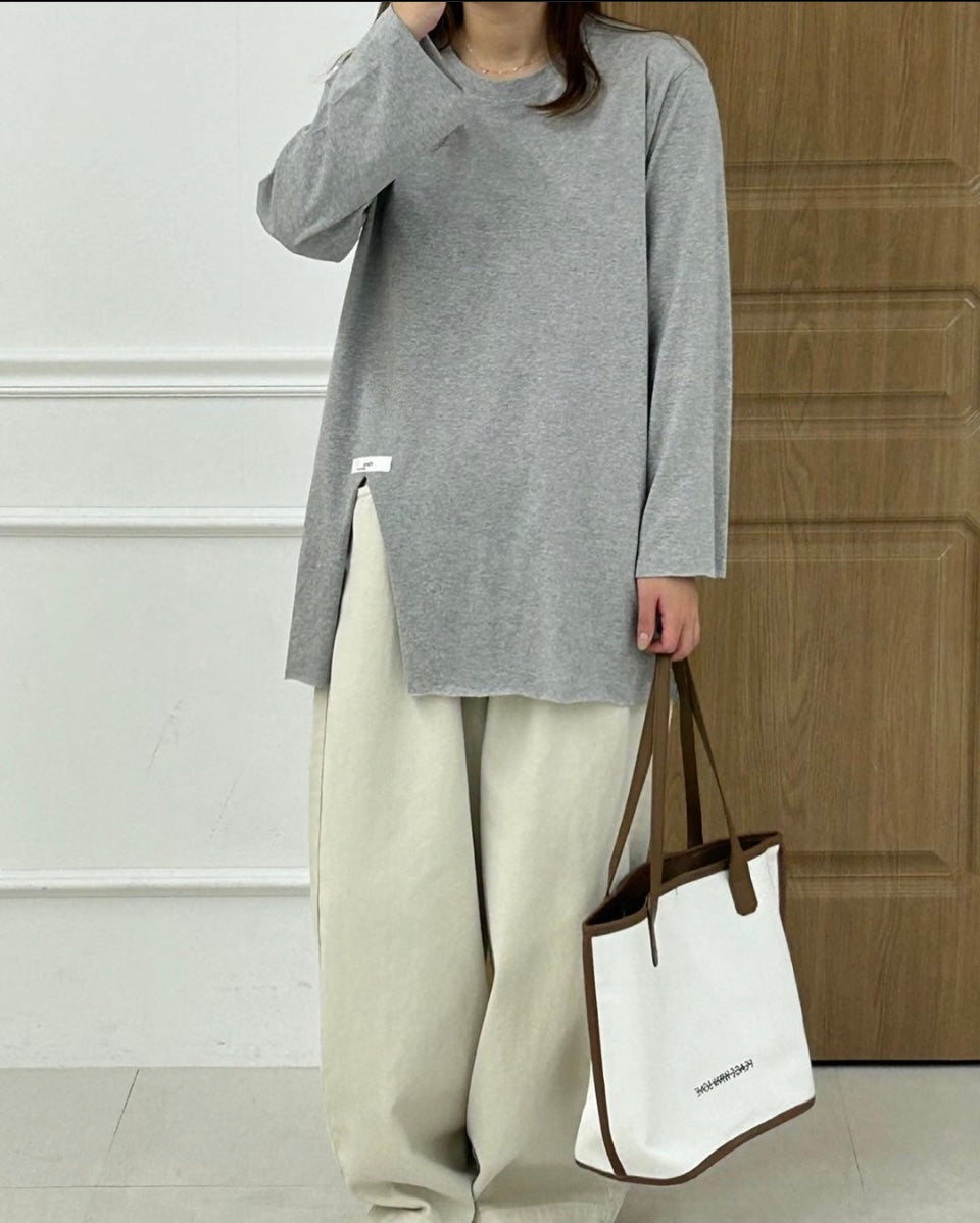 Asymmetrical Half Slit Long Sleeves Tee