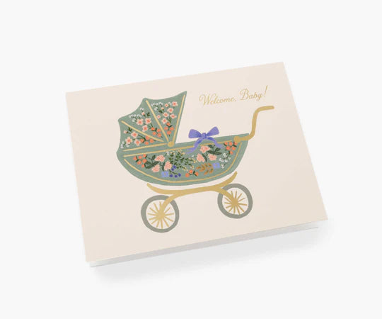 Welcome. Baby! Floral Pram | Greeting Card