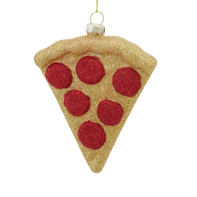 Glass Glitter Pizza Ornament
