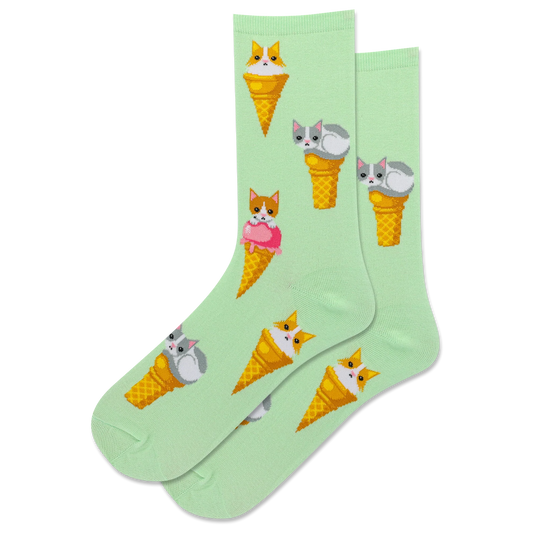 HOTSOX Women's Ice Cream Cat Crew Socks