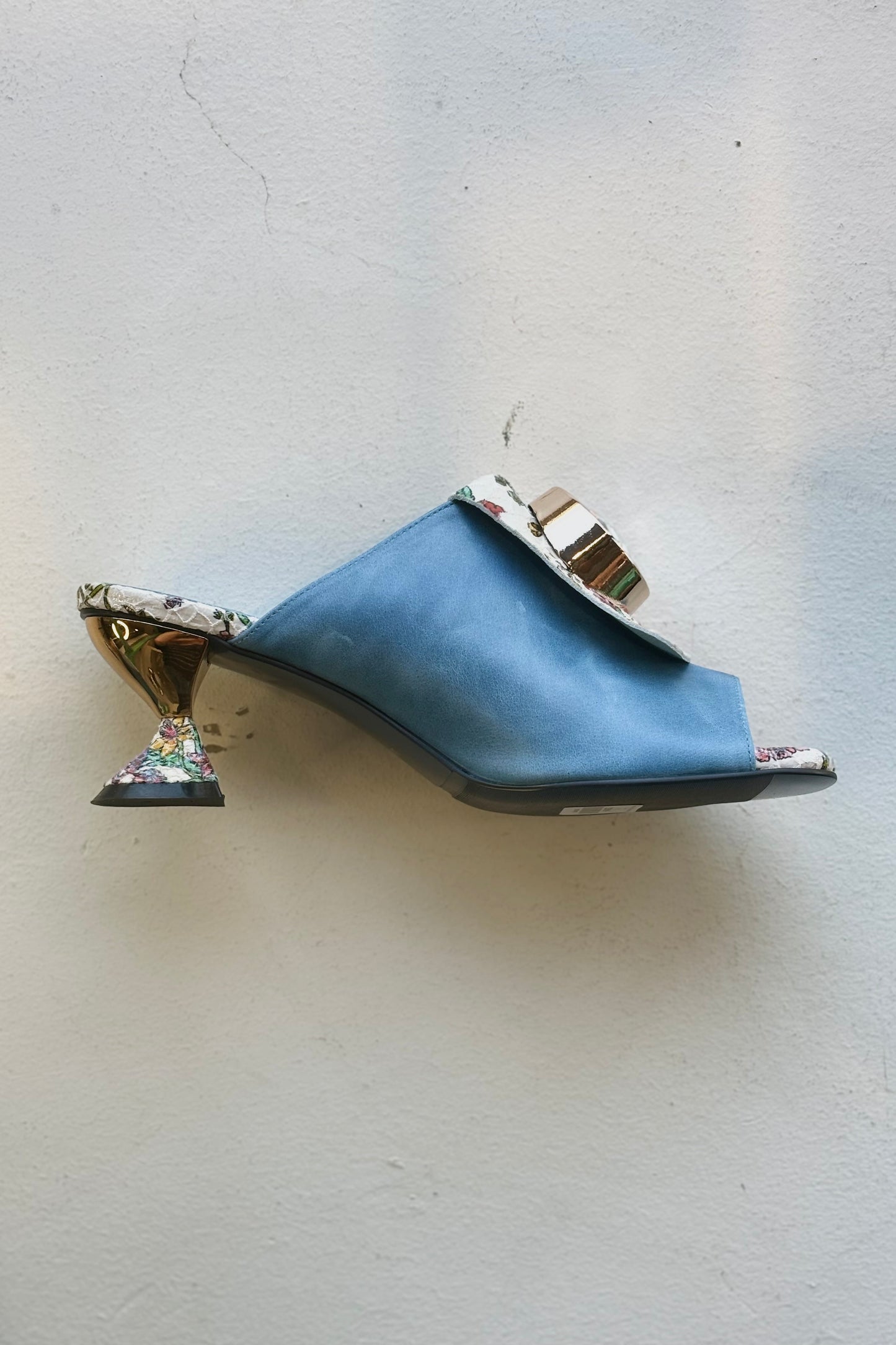THE NATASHA Calf Leather Floral Mules | Blue