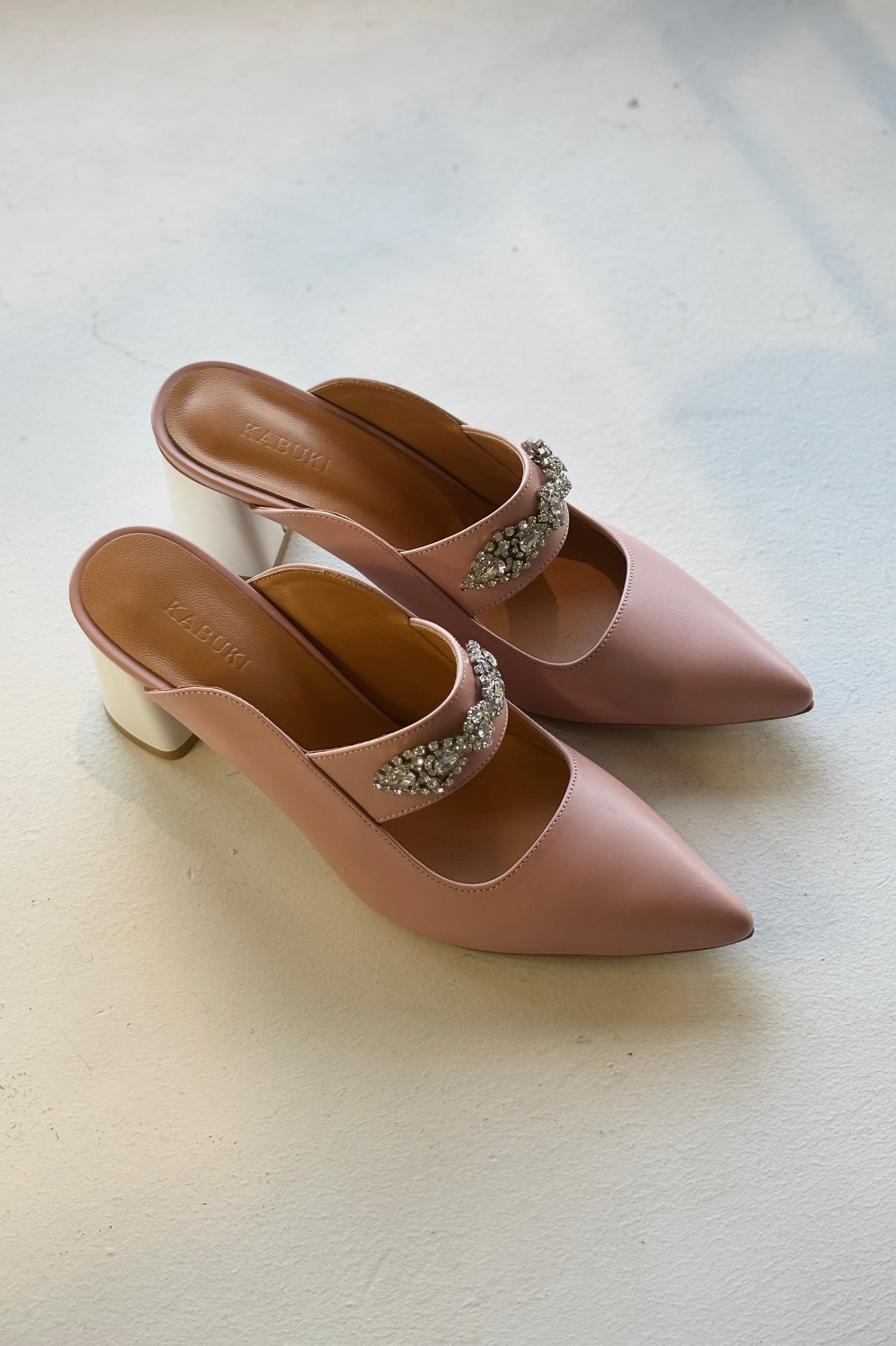 THE FRANCES Calf Leather Jeweled Mules | Salmon