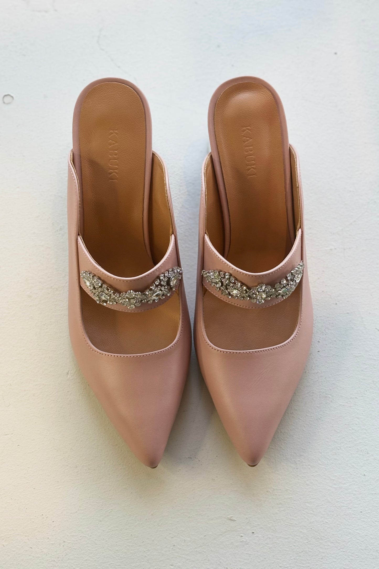 THE FRANCES Calf Leather Jeweled Mules | Salmon