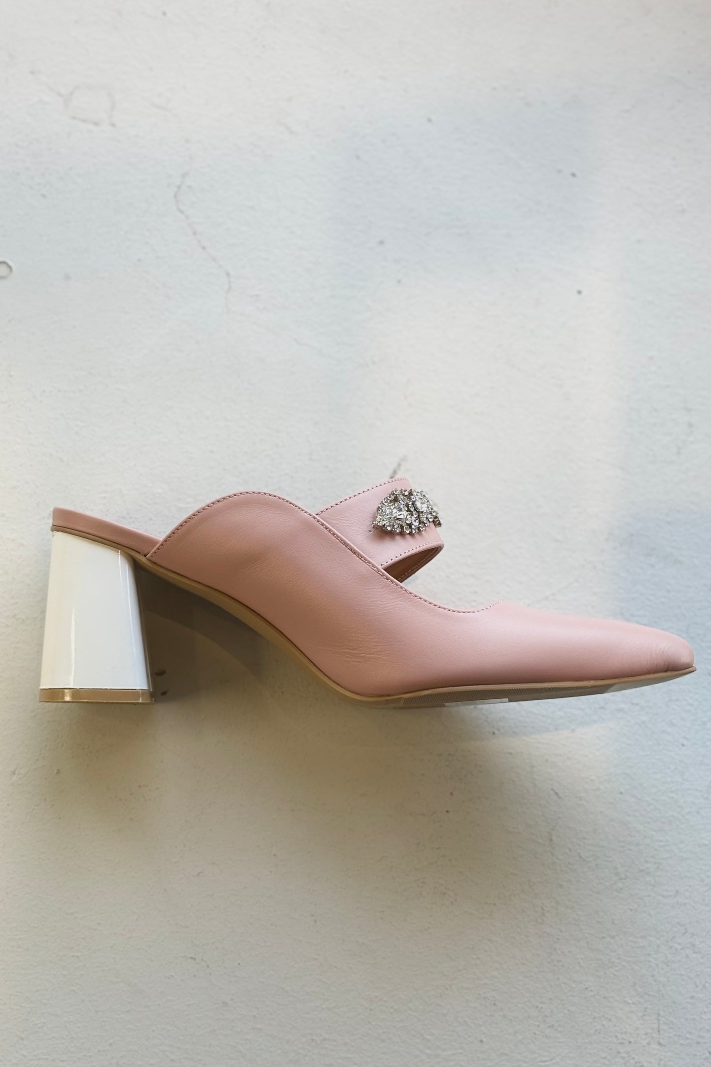 THE FRANCES Calf Leather Jeweled Mules | Salmon