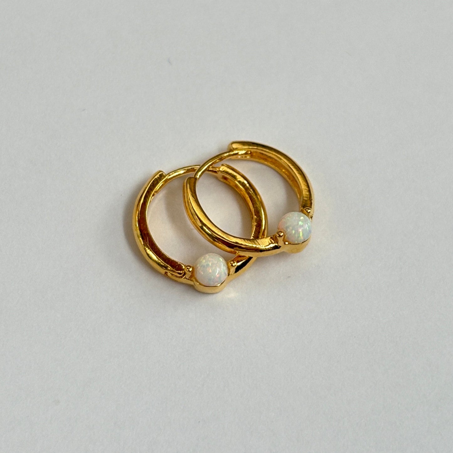 White Opal Huggie Hoop Earring