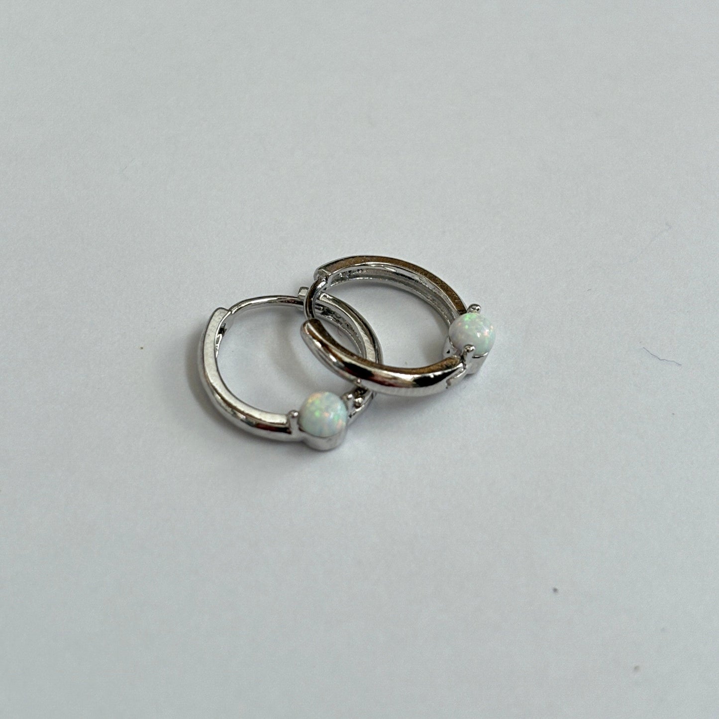 White Opal Huggie Hoop Earring