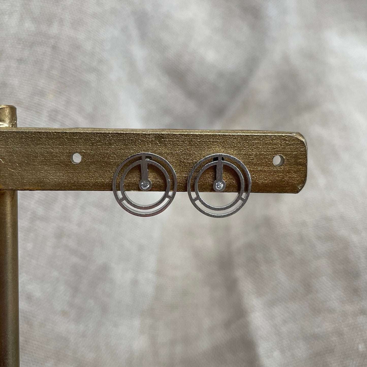 Circle Outline with Stone Stud Earrings