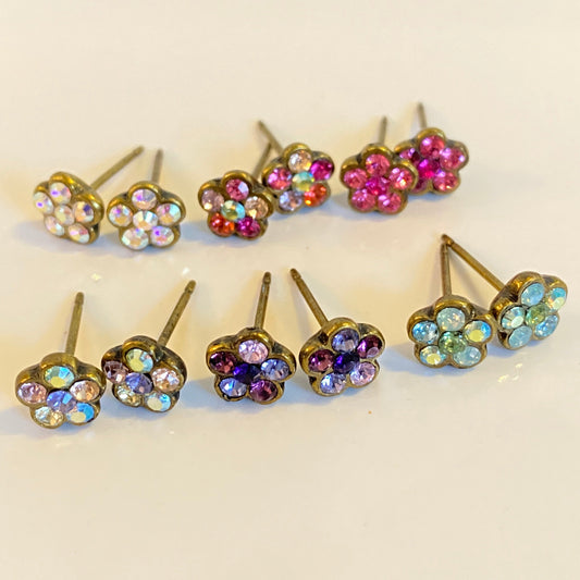 Small Flower Multi Crystal Stud Earring