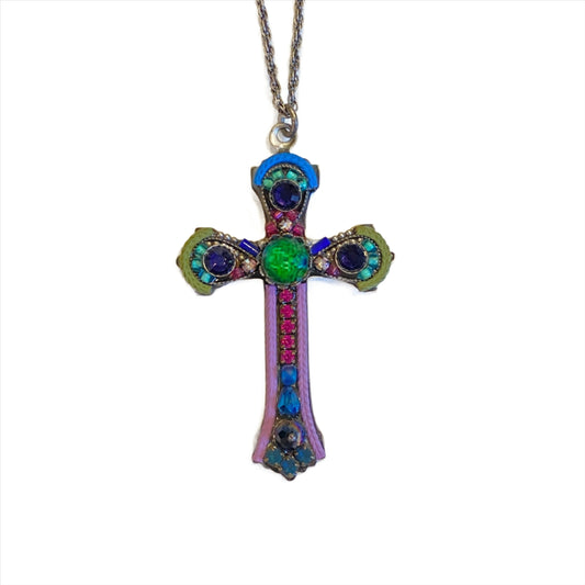 Purple And Green Large Cross Necklace