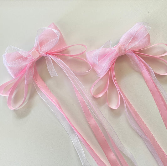 Pink Ribbon Hair Clip Set