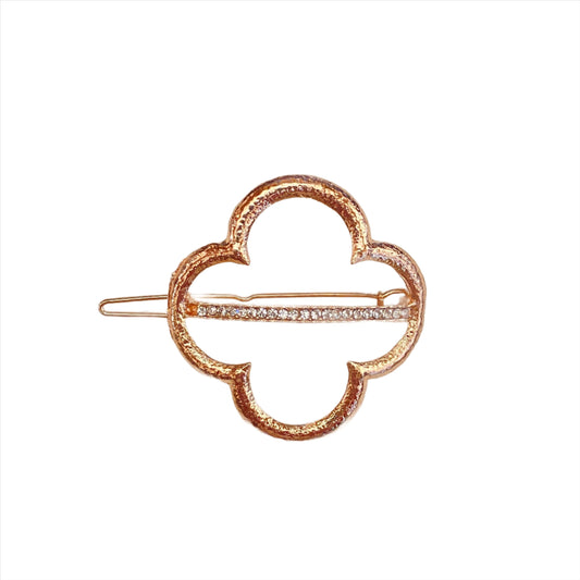 Hair Clip - Rose Gold with Cubic Zirconia Clover