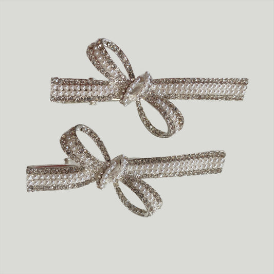 Sparkling Pearls Bow Hair Clip (Set of 2)