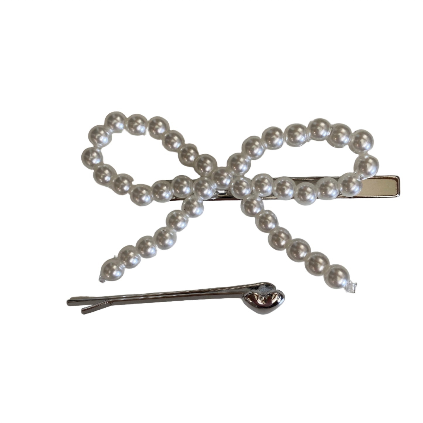 Pearl Bow & Heart Hair Barrette