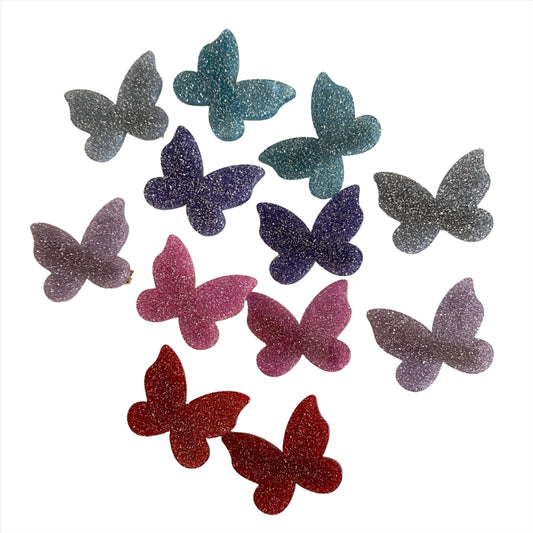 Large Sparkly Butterfly Barrettes | Set of 2