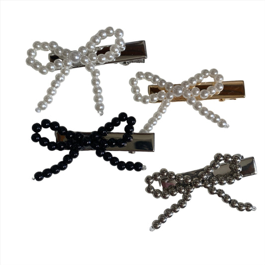 Pearl Bow & Heart Hair Barrette | Set of 2