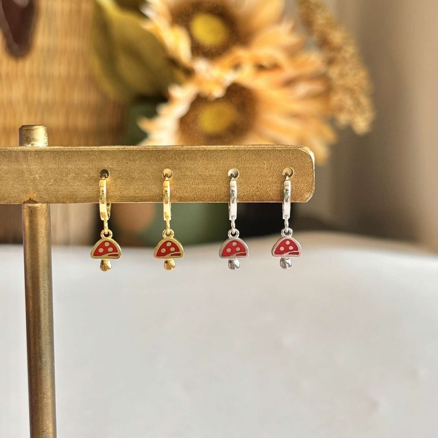 Mini Mushroom Huggie Hoop Earrings