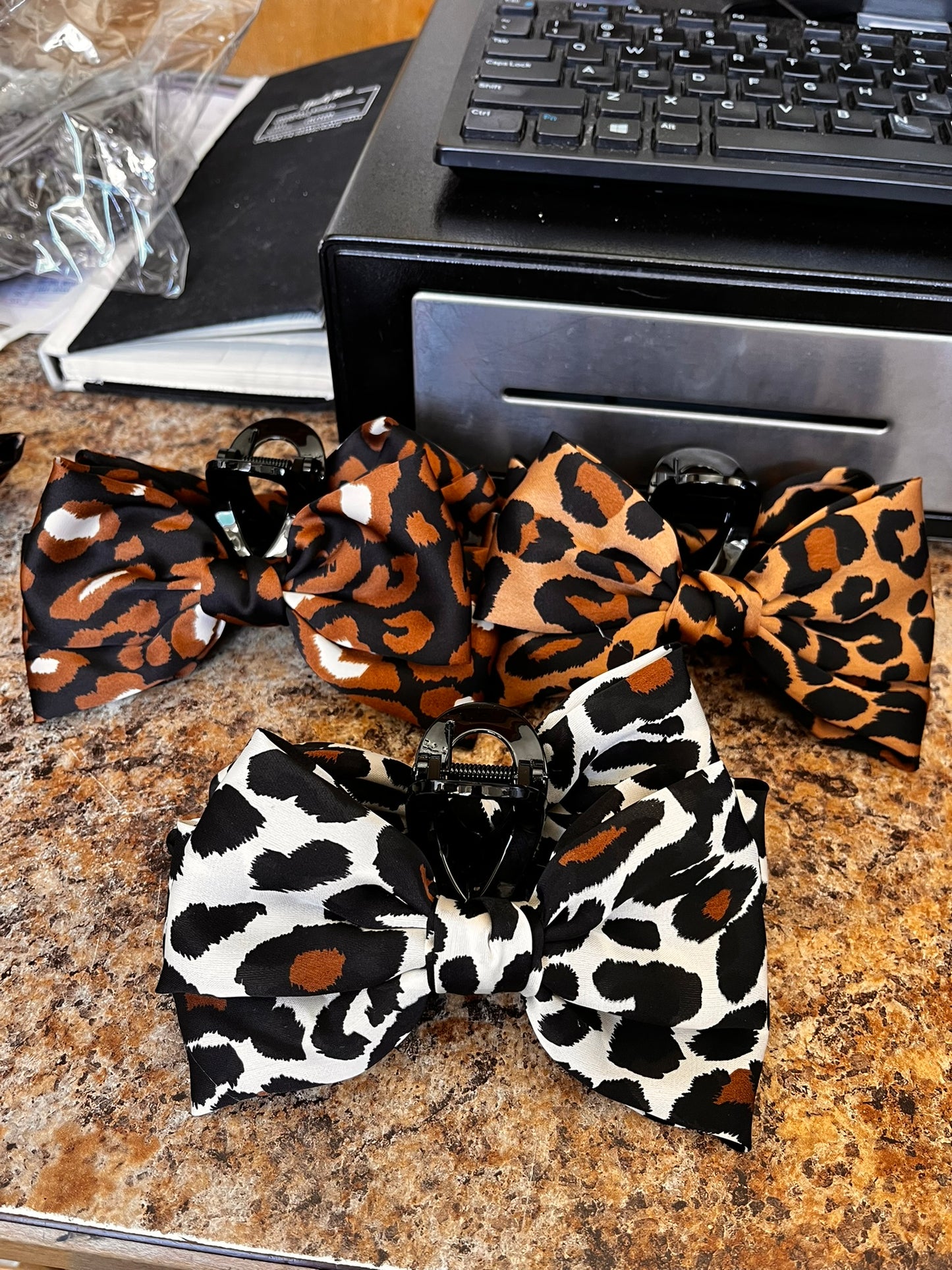 Satin Animal Print Bow Claw Clip